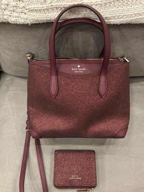 kate spade Glitter Tote in Berry Plum and matching wallet